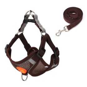 Small Dog Harness Puppy Harness and Leash Set with Reflective Strip for Small Dog Breeds (Color: brown, size: L)